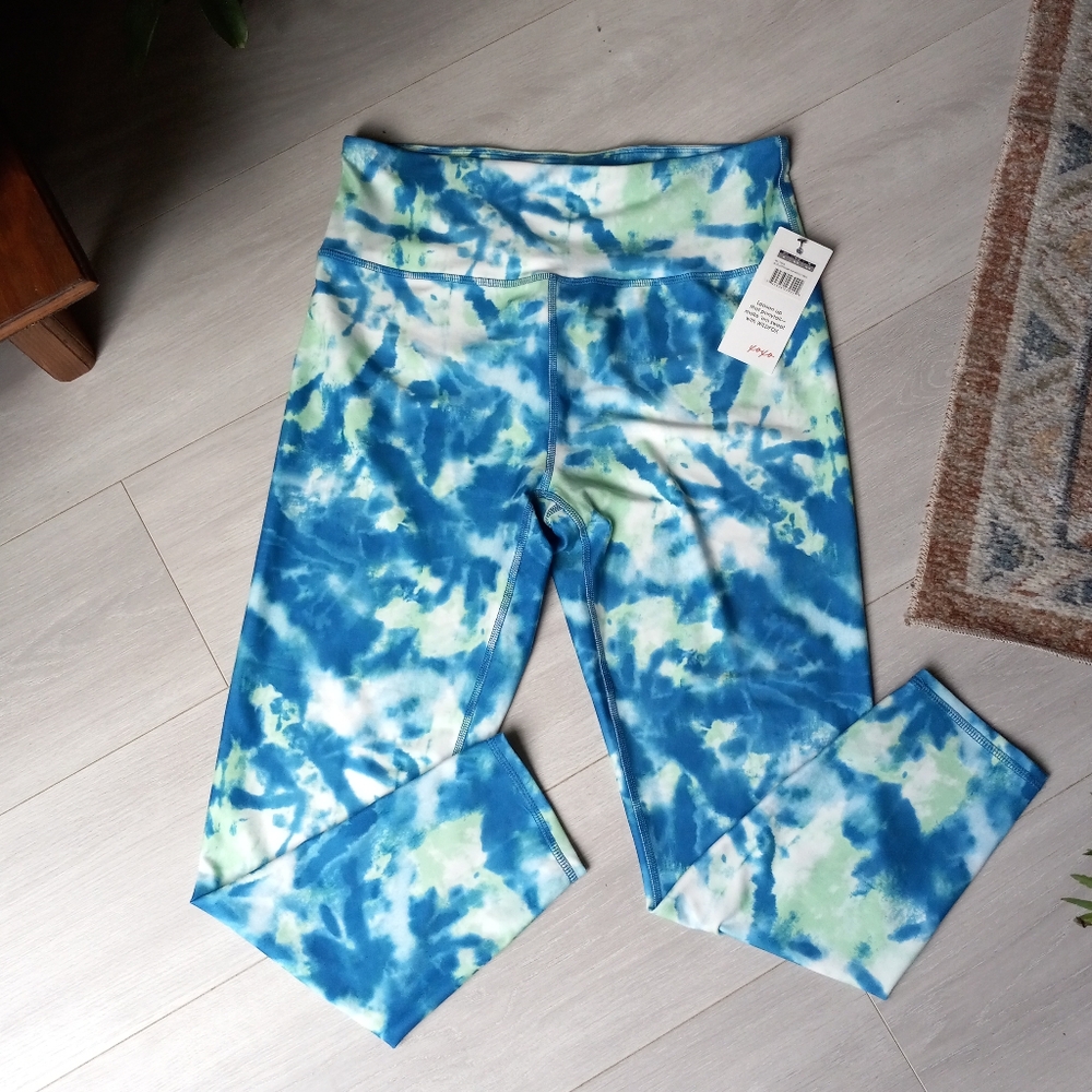 Wildfox Blue Sapphire/Green Ash Wash Tie Dye 7/8 Leggings, Size XL NWT - Picture 3 of 10